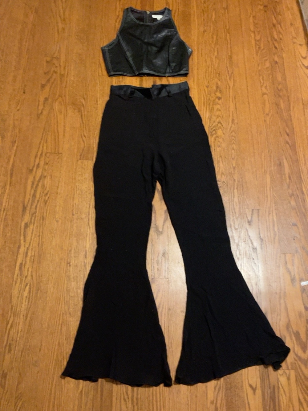 Vintage Isaac Mizrahi Black Crop Top & Extreme Flare Pants Set archive 6043